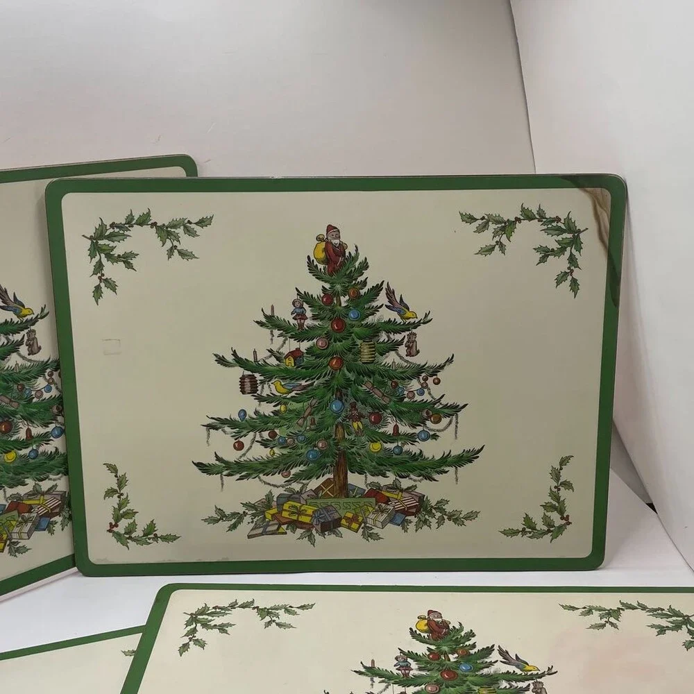 Christmas Tree Pimpernel Spode Set of 4 Cork-Backed Placemats Green Border
